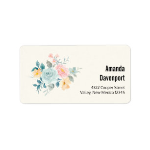 Stylish Pink & Blue Flower Bouquet Label