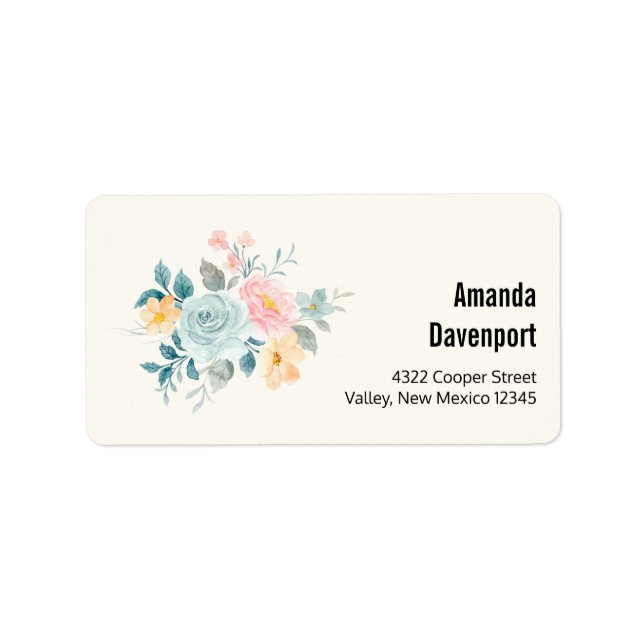 Stylish Pink & Blue Flower Bouquet Label (Front)