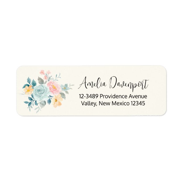 Stylish Pink & Blue Flower Bouquet Label (Front)