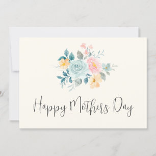 Stylish Pink & Blue Flower Bouquet Mother's Day Card