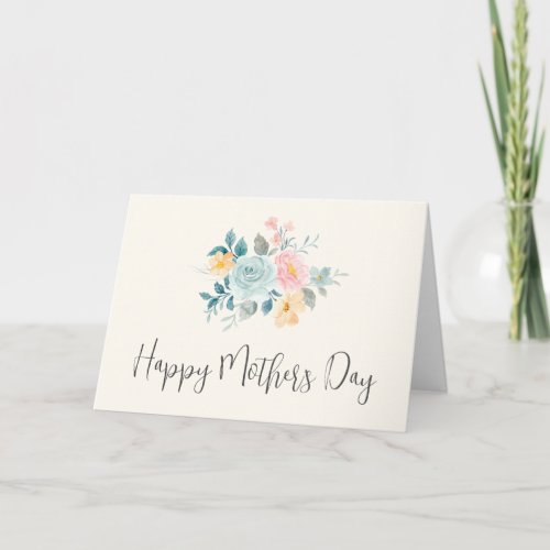Stylish Pink  Blue Flower Bouquet Mothers Day Card