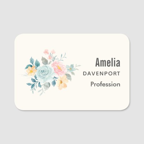  Stylish Pink  Blue Flower Bouquet Name Tag