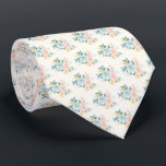 Stylish Pink & Blue Flower Bouquet Neck Tie<br><div class="desc">A tie with a pretty watercolor illustration. A flower bouquet with pink and blue flowers surrounded by green leaves and sprigs.</div>