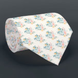 Stylish Pink & Blue Flower Bouquet Neck Tie<br><div class="desc">A tie with a pretty watercolor illustration. A flower bouquet with pink and blue flowers surrounded by green leaves and sprigs.</div>