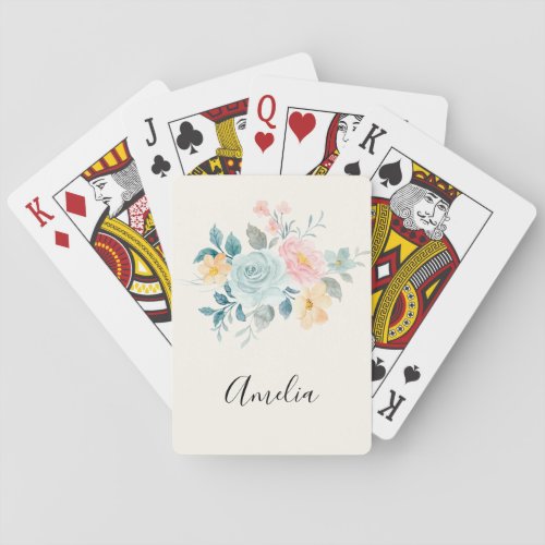 Stylish Pink  Blue Flower Bouquet Playing Cards