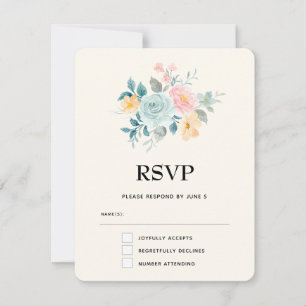 Stylish Pink & Blue Flower Bouquet RSVP Card