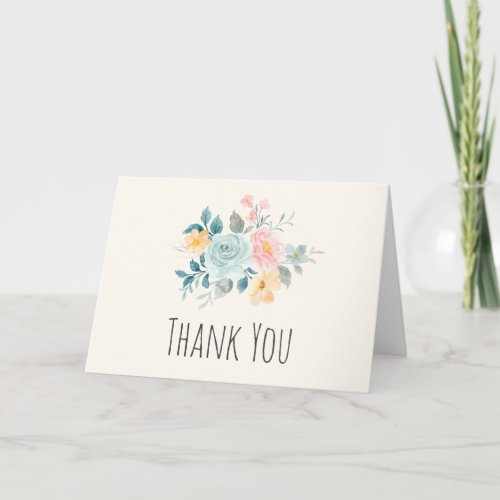 Stylish Pink  Blue Flower Bouquet Thank You Card