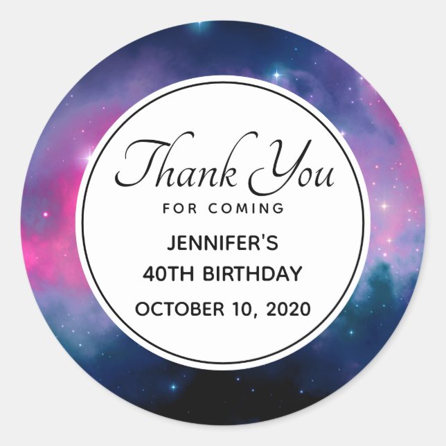 Stylish Pink & Blue Galaxy Stars Abstract Birthday Classic Round Sticker (Front)