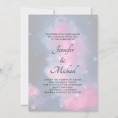 Stylish Pink  Blue Galaxy Stars Abstract Wedding Invitation