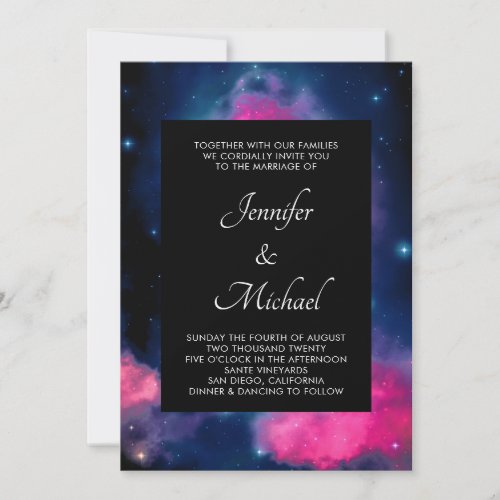 Stylish Pink  Blue Galaxy Stars Abstract Wedding Invitation