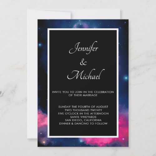 Stylish Pink  Blue Galaxy Stars Abstract Wedding Invitation