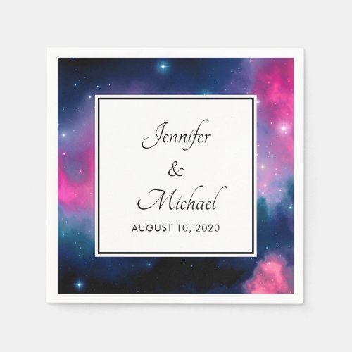 Stylish Pink  Blue Galaxy Stars Abstract Wedding Napkins