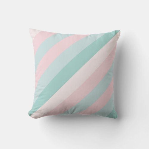 Stylish Pink Blue Green Stripes Pastel Colors Throw Pillow