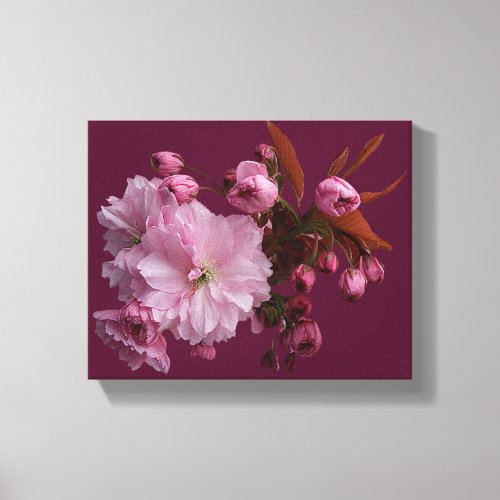 Stylish pink blush cherry blossom boho floral canvas print