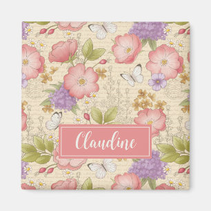 Stylish Pink Botanical Floral Pattern Magnet