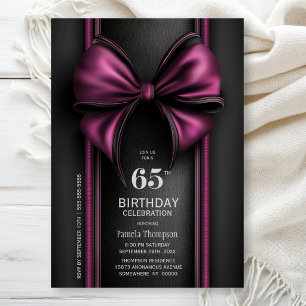 Stylish Pink Bow 65th Birthday Party Invitation