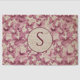 Stylish Pink Butterflies Pattern Custom Monogram Fiber Doormat