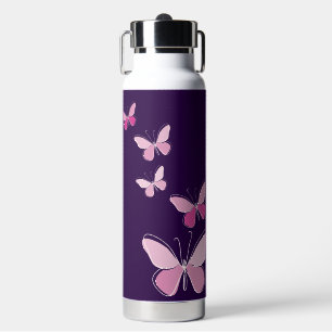 Stylish Pink Butterfly Doodle Kaleidoscope Water Bottle