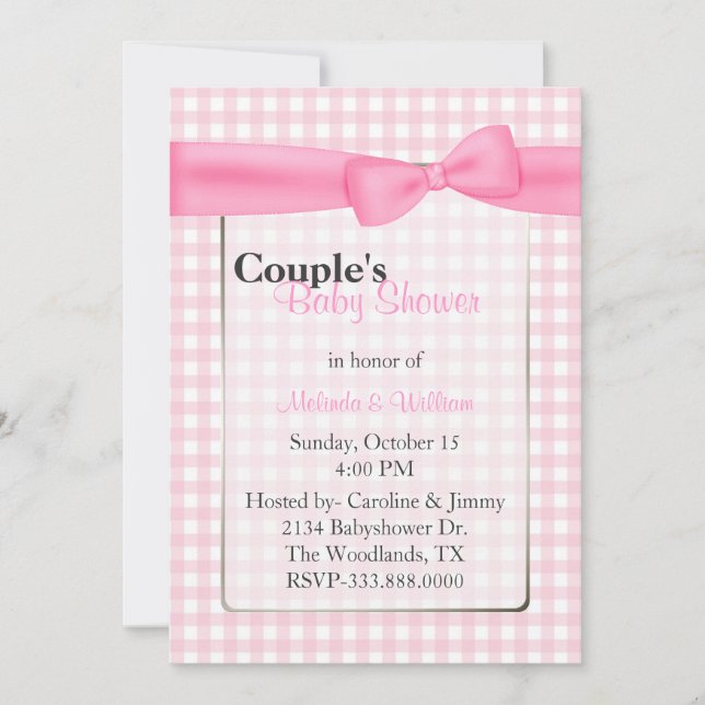 Stylish Pink Checkered Couple's Baby Shower Invitation (Front)