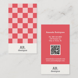 Stylish Pink Checkered QR Business Card