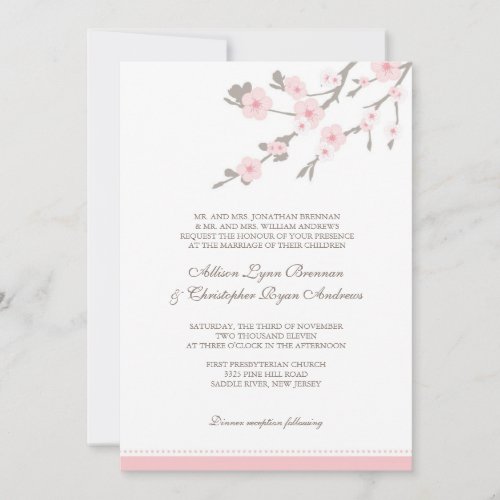 Stylish Pink Cherry Blossoms Wedding Invitation