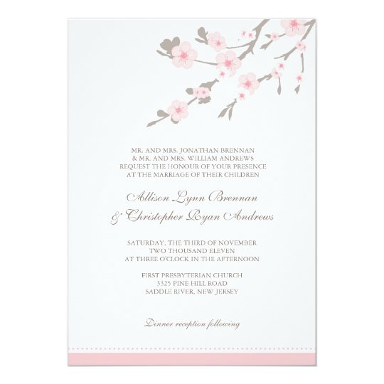 Stylish Pink Cherry Blossoms Wedding Invitation | Zazzle.com