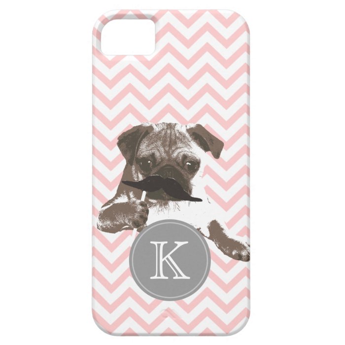 Stylish Pink Chevron Mustache Pug iPhone 5 Case