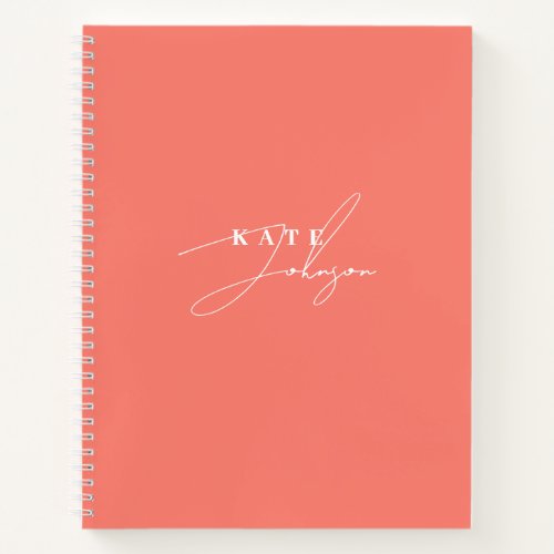 Stylish Pink Coral Signature Script Monogram Notebook
