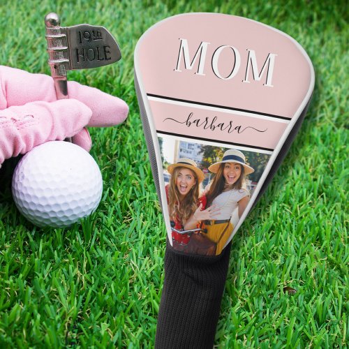 Stylish Pink Custom MOM Name Photo Golf Head Cover