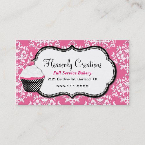 Stylish Pink Damask Bakery Business Card
