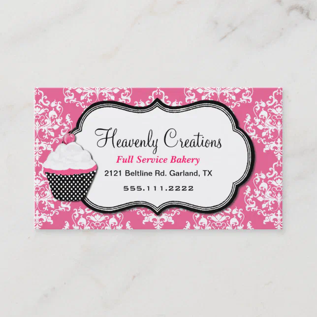 Stylish Pink Damask Bakery Business Card Zazzle