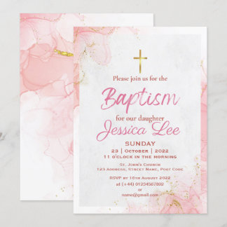 Stylish Pink Daughter Baptism Invitation Card