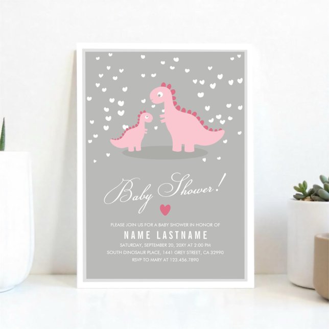 Stylish Pink Dino Girl Baby Shower Invite (Creator Uploaded)