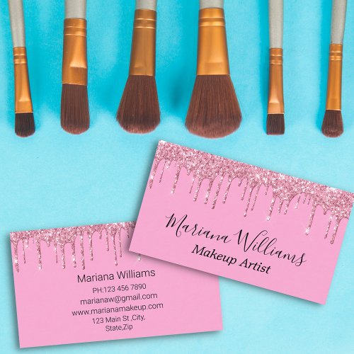 stylish pink dripping glitters sparkles luxury business card