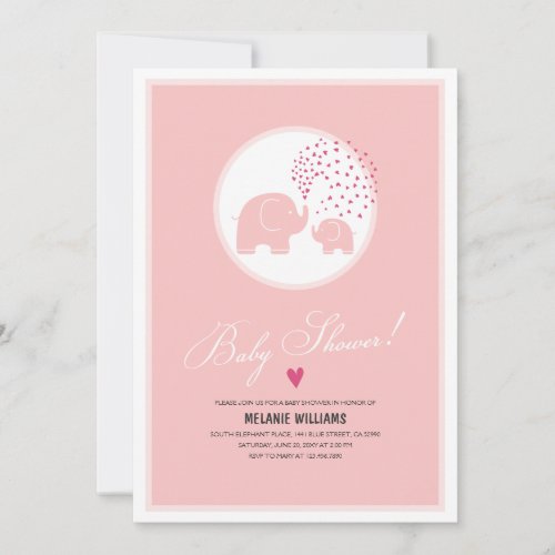 Stylish Pink Elephants Baby Girl Shower Invitation