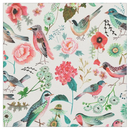 Stylish Pink en Green pattern Flowers Bird Pattern Fabric