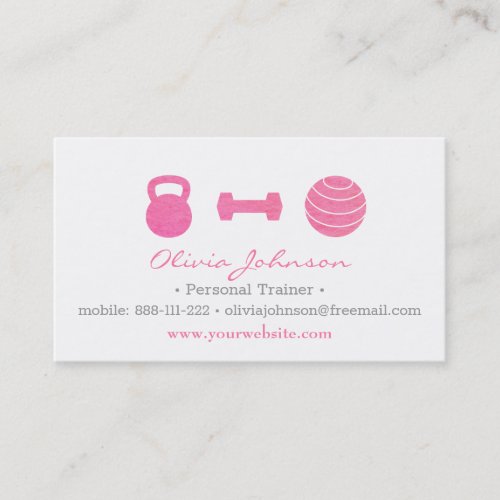 Stylish Pink Female Fitness Personal Trainer Business Card