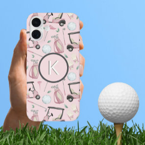 Stylish Pink Feminine Golf Design Custom Monogram iPhone 16 Plus Case