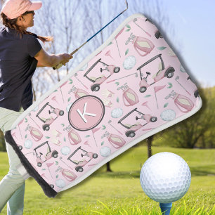 Stylish Pink Feminine Golf Design Custom Monogram Golf Head Cover