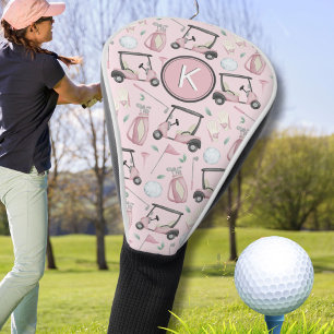 Stylish Pink Feminine Golf Design Custom Monogram Head Cover