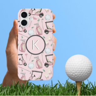 Stylish Pink Feminine Golf Design Custom Monogram iPhone 16 Plus Case