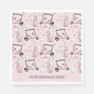 Stylish Pink Feminine Golf Design Personalized Napkins