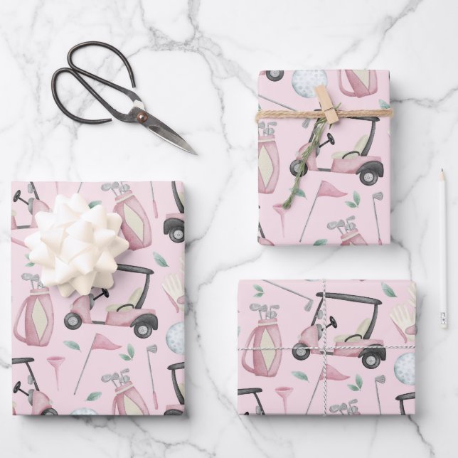 Stylish Pink Feminine Golf Design  Wrapping Paper Sheets (Front)