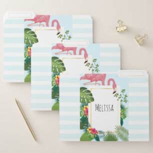 Stylish Pink Flamingo and Tropical Leaves File Folder