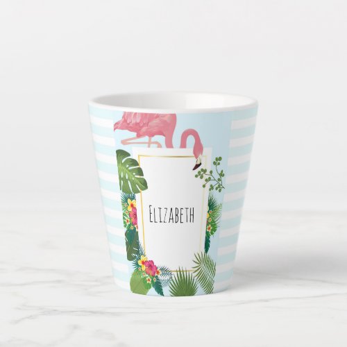 Stylish Pink Flamingo and Tropical Leaves Latte Mug