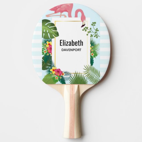 Stylish Pink Flamingo and Tropical Leaves Ping Pong Paddle