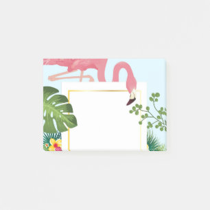 Stylish Pink Flamingo and Tropical Leaves Post-it Notes