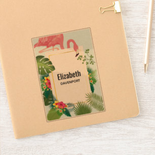 Stylish Pink Flamingo and Tropical Leaves Sticker