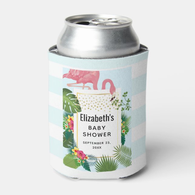Stylish Pink Flamingo Baby Shower Can Cooler (Can Front)
