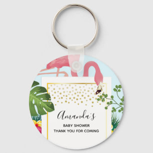 Stylish Pink Flamingo Baby Shower Keychain